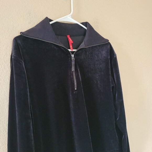 Spanx Velvet Half Zip Pullover Top Size Small Black Lounge Sweatshirt Casual - Picture 2 of 7